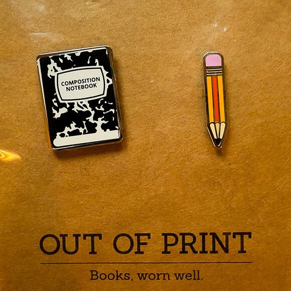 Out of Print Brand Enamel Pin Set: Notepad & Pencil Gift for Writers New - Picture 3 of 6